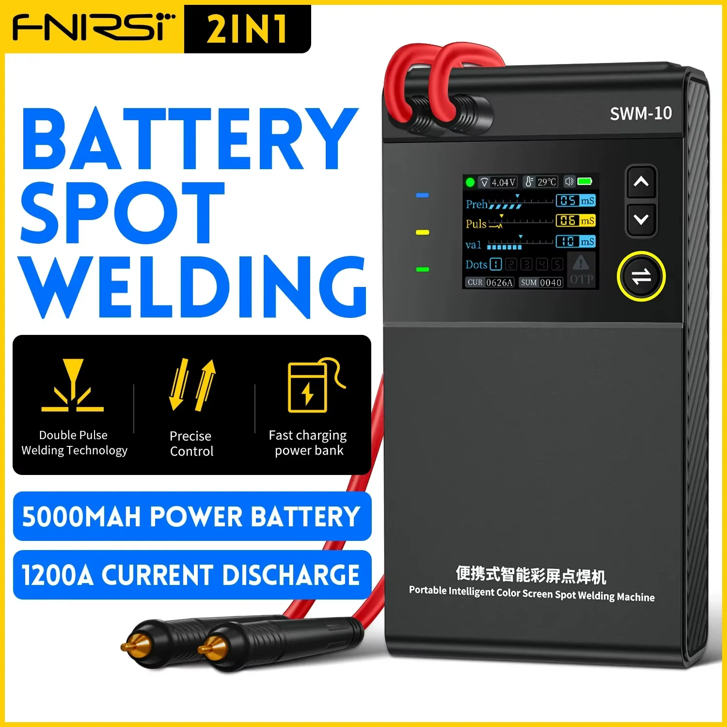 FNIRSI SWM-10 Batteria portatile Saldatore a punti Schermo TFT Palmare Saldatrice FAI DA TE 5000mAh 18650 Batteria MAX 0.25mm Foglio di Nichel