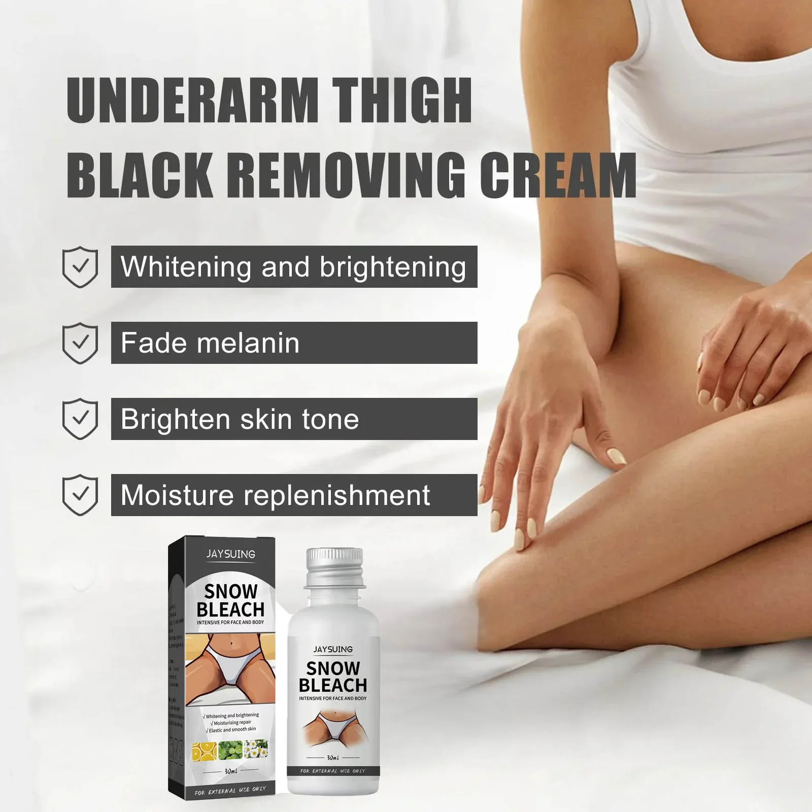 Crema blanqueadora corporal para iluminar axilas, codos, rodillas, eliminación de articulaciones, partes íntimas, manchas oscuras, melanina, crema blanqueadora de nieve, 30ml