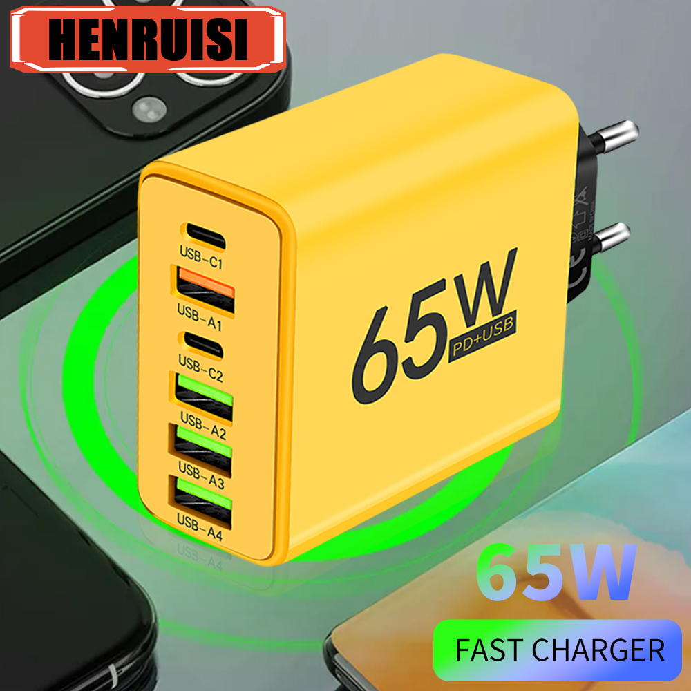 Ładowarka USB PD o mocy 65 W z wieloma wtyczkami i portami do szybkiego ładowania telefonu komórkowego typu C Adapter ścienny do iPhone'a Xiaomi Samsung