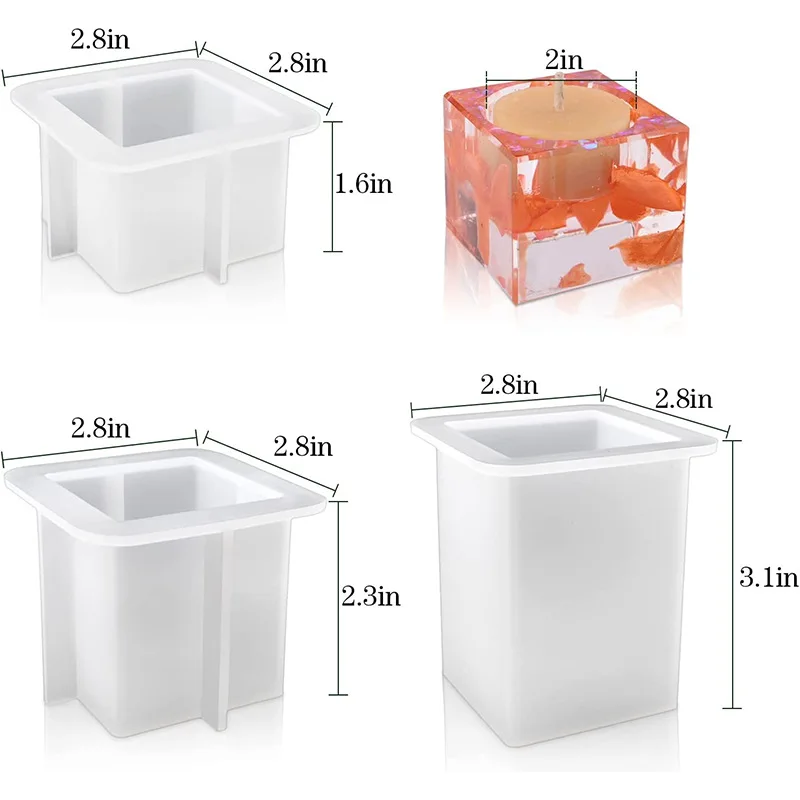 สแควร์เทียนอีพ็อกซี่ซิลิโคนแม่พิมพ์ DIY เชิงเทียนเครื่องประดับเรซินอีพ็อกซี่แม่พิมพ์ตกแต่งบ้าน Storage