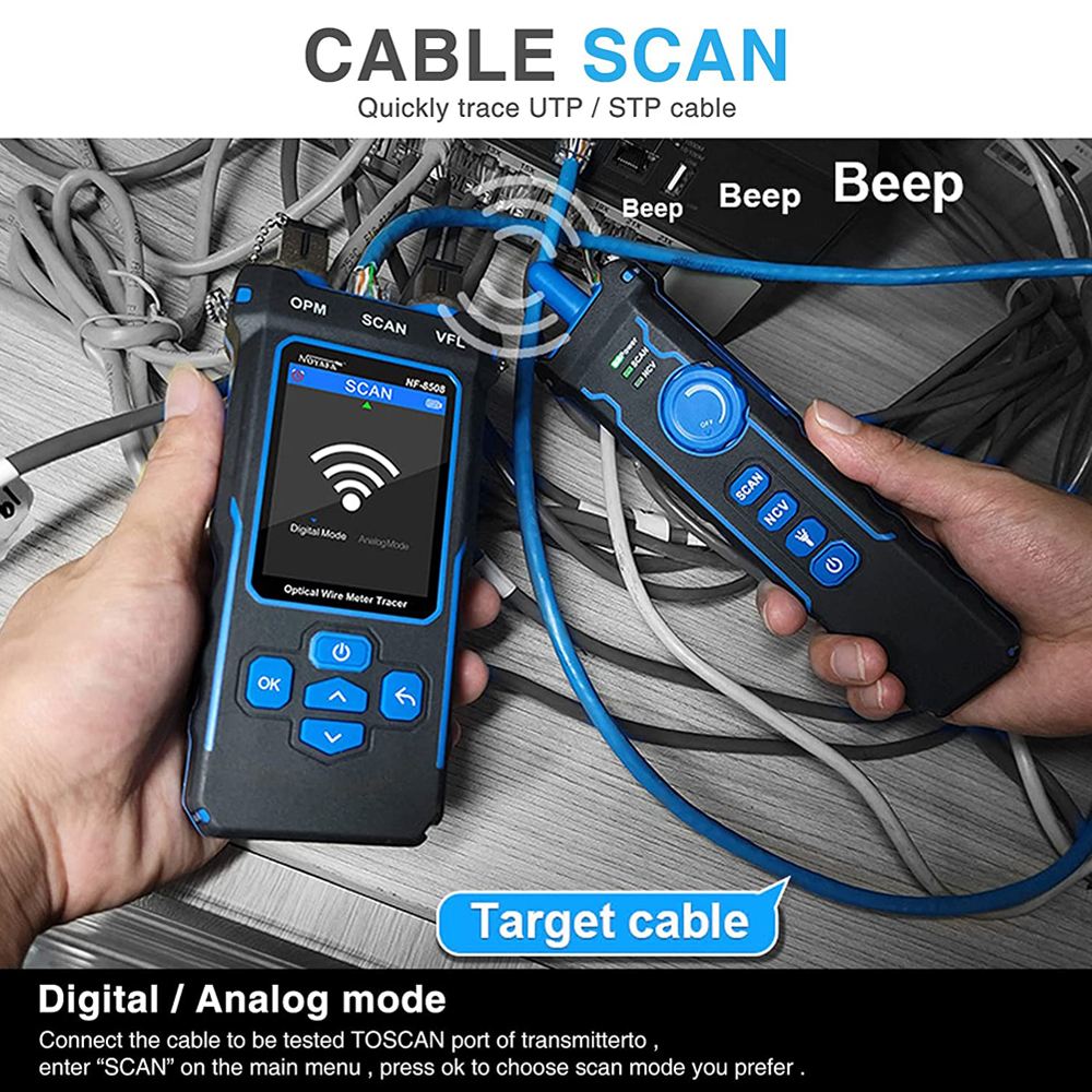 NOYAFA-rastreador de Cable de NF-8508, herramientas de red con pantalla LCD, medidor de potencia óptica PoE
