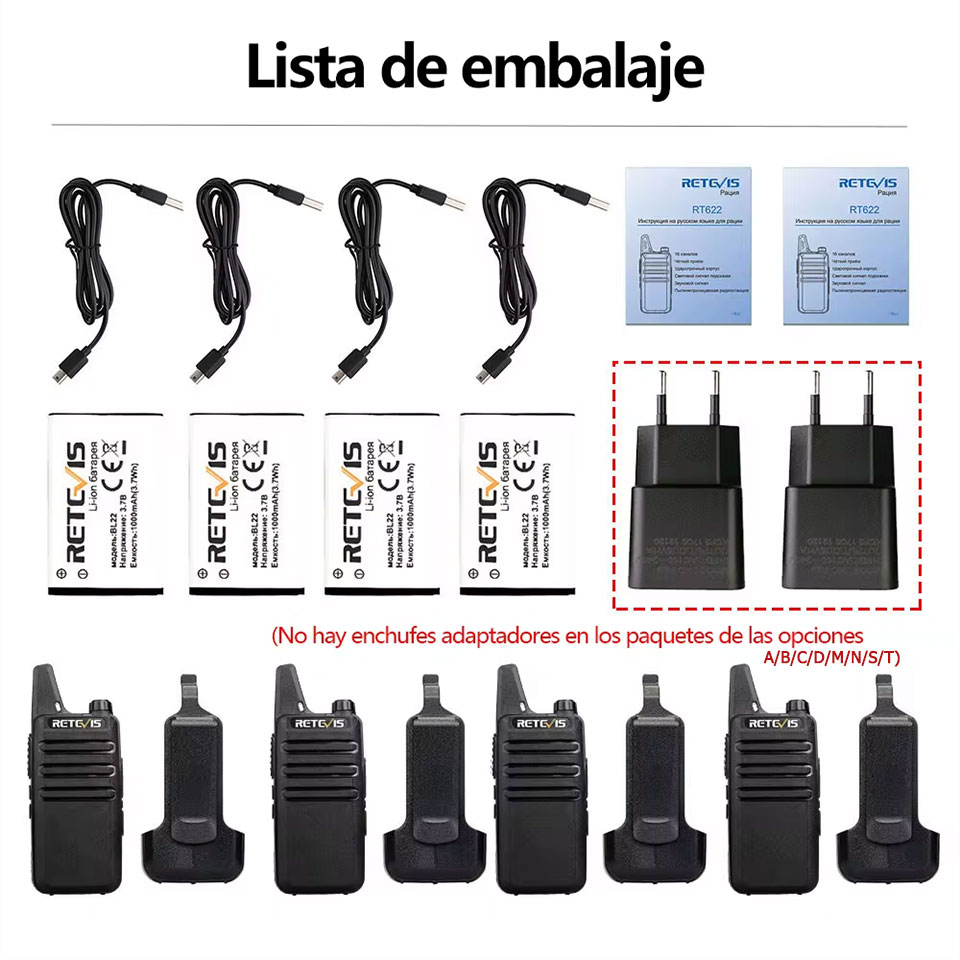 Retevis RT622 Mini Walkie Talkie Radio Emergencia 4 6 10 Piezas Largo Alcance RT622 PMR PMR446 sin Licencia VOX Portatil Recargable Walkie Talkies para Restaurantes Hoteles Caza y Camping