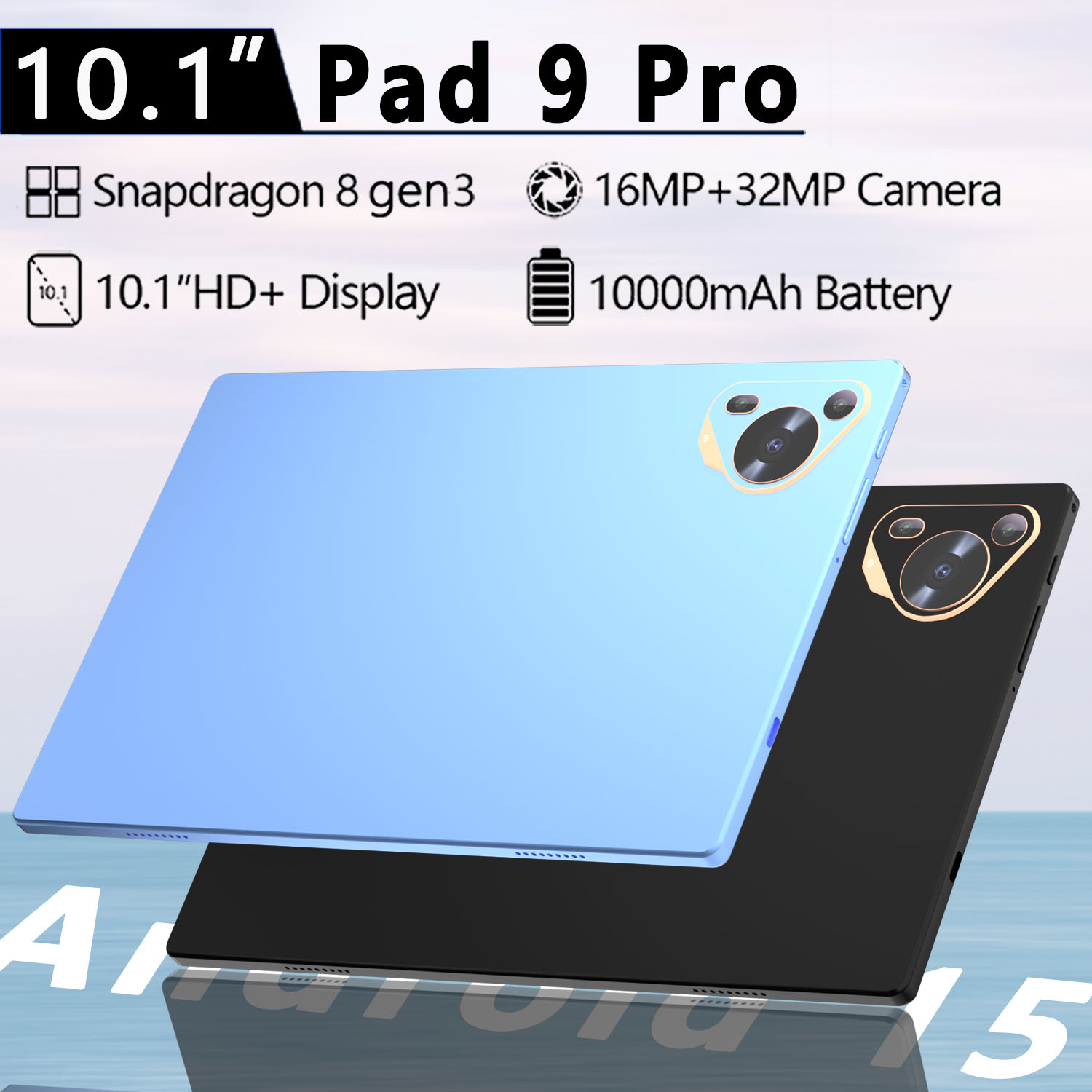 Pad 9 Pro tablets 10.1 Inch 2K Full-Screen 22GB+2048GB Snapdragon 8 Gen3 20000mAh Android 15 24MP+48MP High-Performance Tablet
