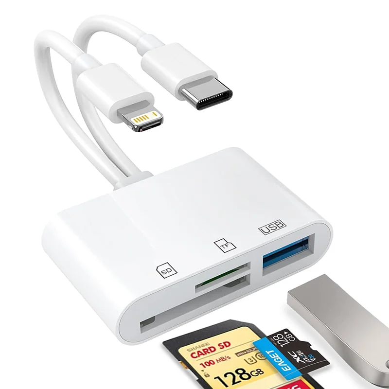 Устройство чтения карт SD 5-в-1 Адаптер Lightning/Type C к USB 3.0/SD/TF Устройство чтения карт памяти для iPhone iPad MacBook Samsung Android