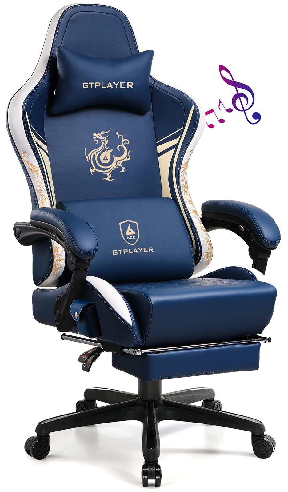 GTPLAYER Gaming Chair Gamer Chair z głośnikami Bluetooth i podnóżkiem, Dragon Series Office Chair, Ergonomic Gaming Chair, Swivel Chair, Computer Chair