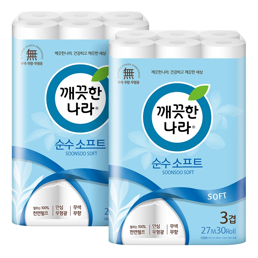 깨끗한나라 순수 소프트 화장지 27m 30롤 2팩