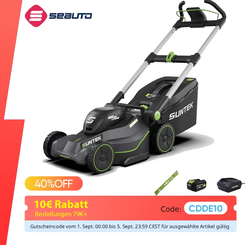 SUNTEK Akku-Rasenmäher, Digi-Brushless Handrasenmäher, 4,0Ah Lithium-Ionen-Akku und Schnellladegerät enthalten, APP-kompatibel
