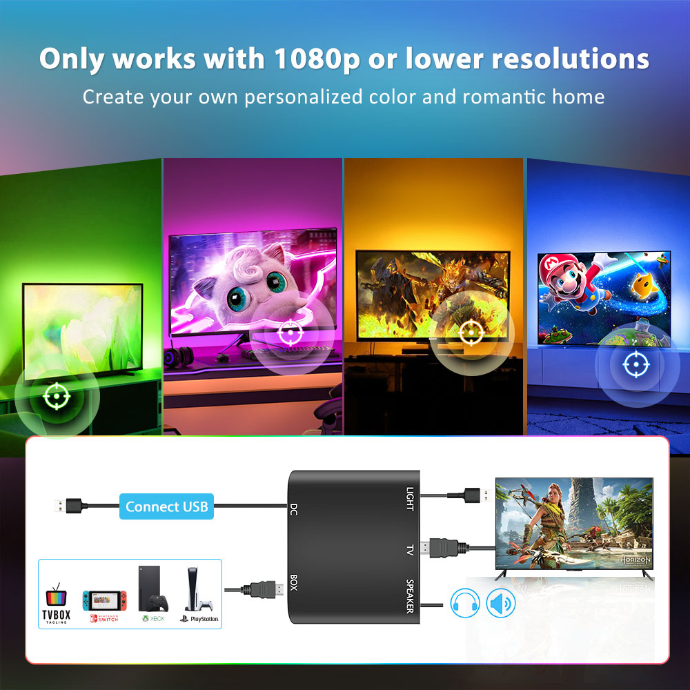 Tira de luces Led de retroiluminación para TV ambiental, PC, dispositivos HDMI, cinta USB RGB, Kit de luz Led con sincronización de Color para Xbox/switch/TV Box