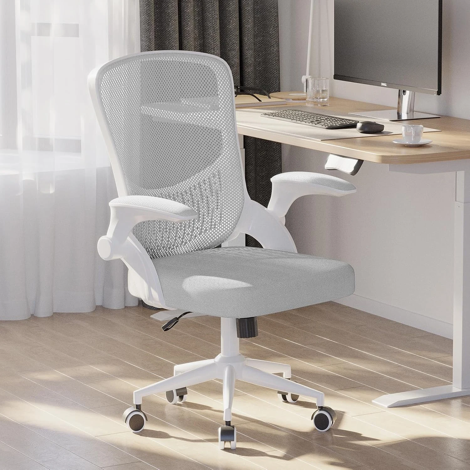 Ergonomiczne krzesło biurowe Naspaluro z regulacją kąta nachylenia do tyłu do 90 stopni °   Składane podłokietniki z wsparciem lędźwiowym, oddychającą siateczkową wyściółką do domowego biura.