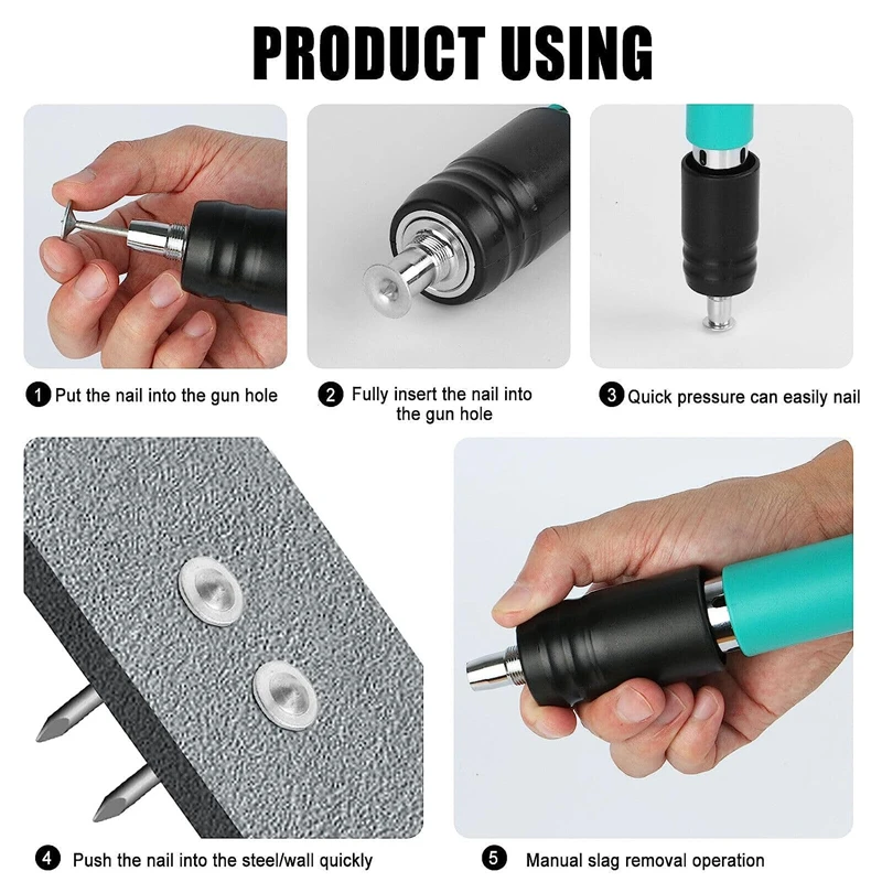 Mini pistola de pregos de aço com 100 peças, pistola de rebite manual de unhas, âncora de parede de concreto, serviço de entalhe de parede, rebite mais rápido