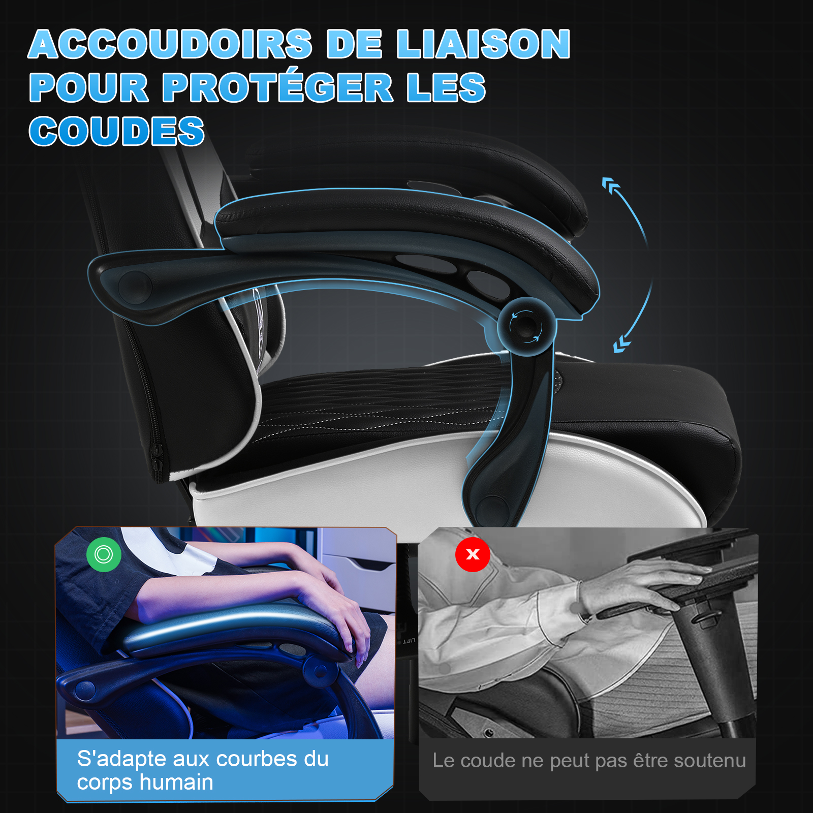 Chaise de jeu GTPLAYER, chaise de jeu, chaise de bureau ergonomique avec repose-pieds, coussin lombaire et tête réglable, chaise de jeu rembourrée, fauteuil de jeu, capacité de charge de 150 kg