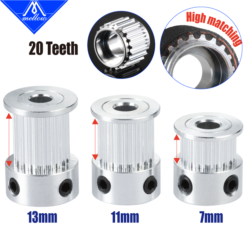 Mellow – poulie de courroie de distribution ouverte pour imprimante 3D GT2, 20 dents, alésage 5mm pour largeur 6mm/9mm/10mm/12mm, courroie synchrone GT2 2GT 20 dents 20T