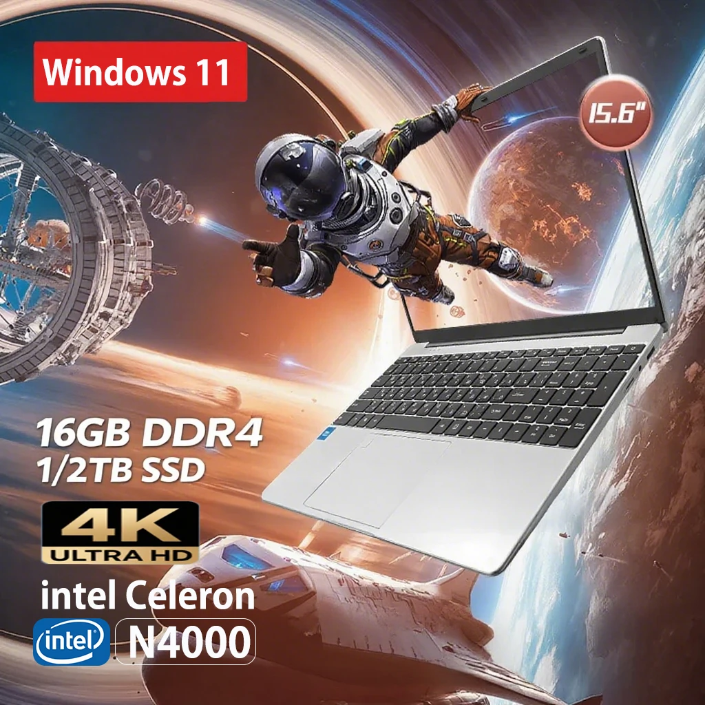 15,6-inch notebook Windows 11 Pro FUCHU-laptops Intel Celeron N4000 16 GB RAM 1 TB SSD-laptops Kantoorcomputer PC