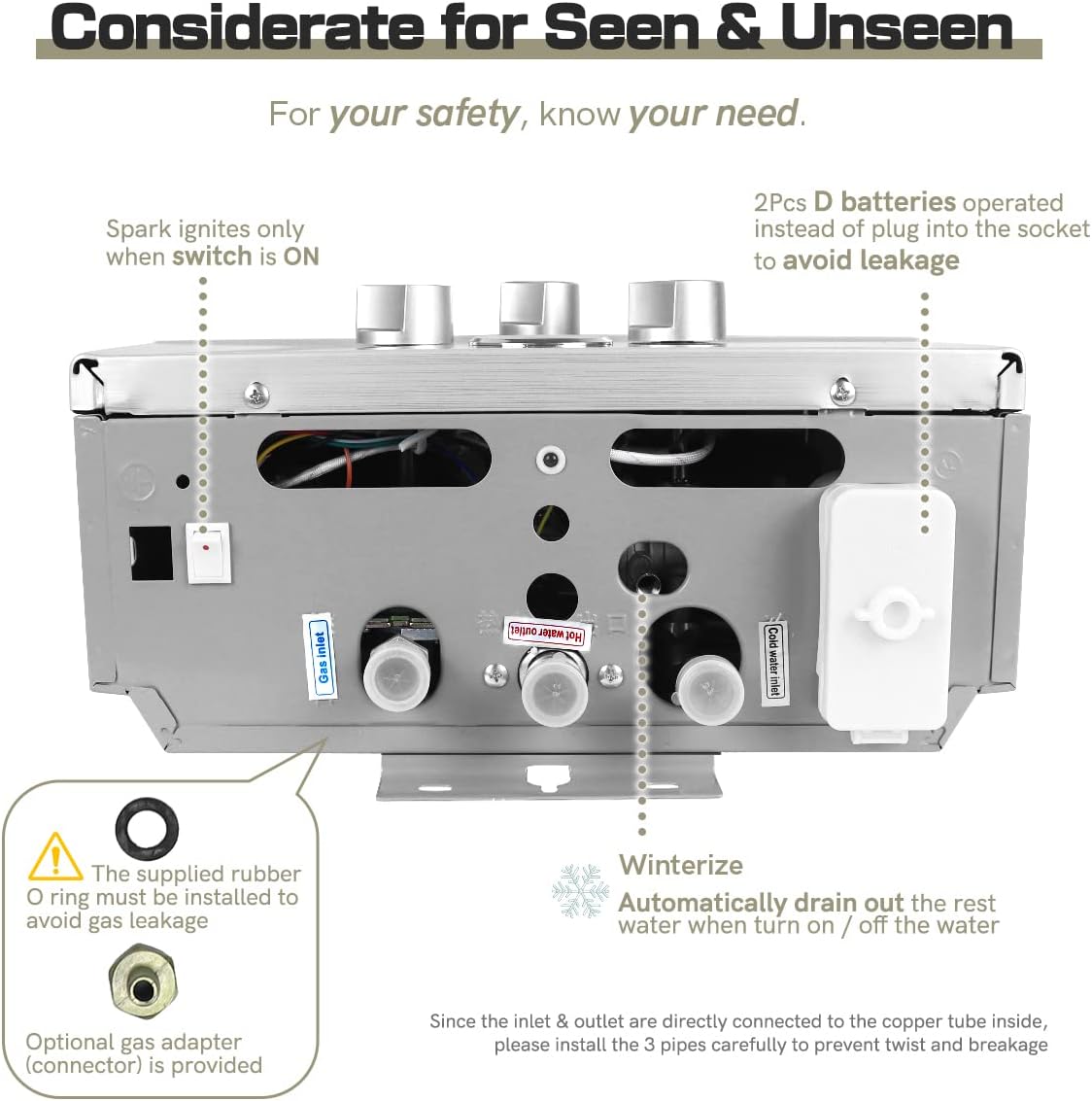 Aquecedor de Água a Gás GLP, Gás Propano Sem Tanque, Aço Estável, Bebida com Kit Show, Home Camping Appliance, 6L, 8L