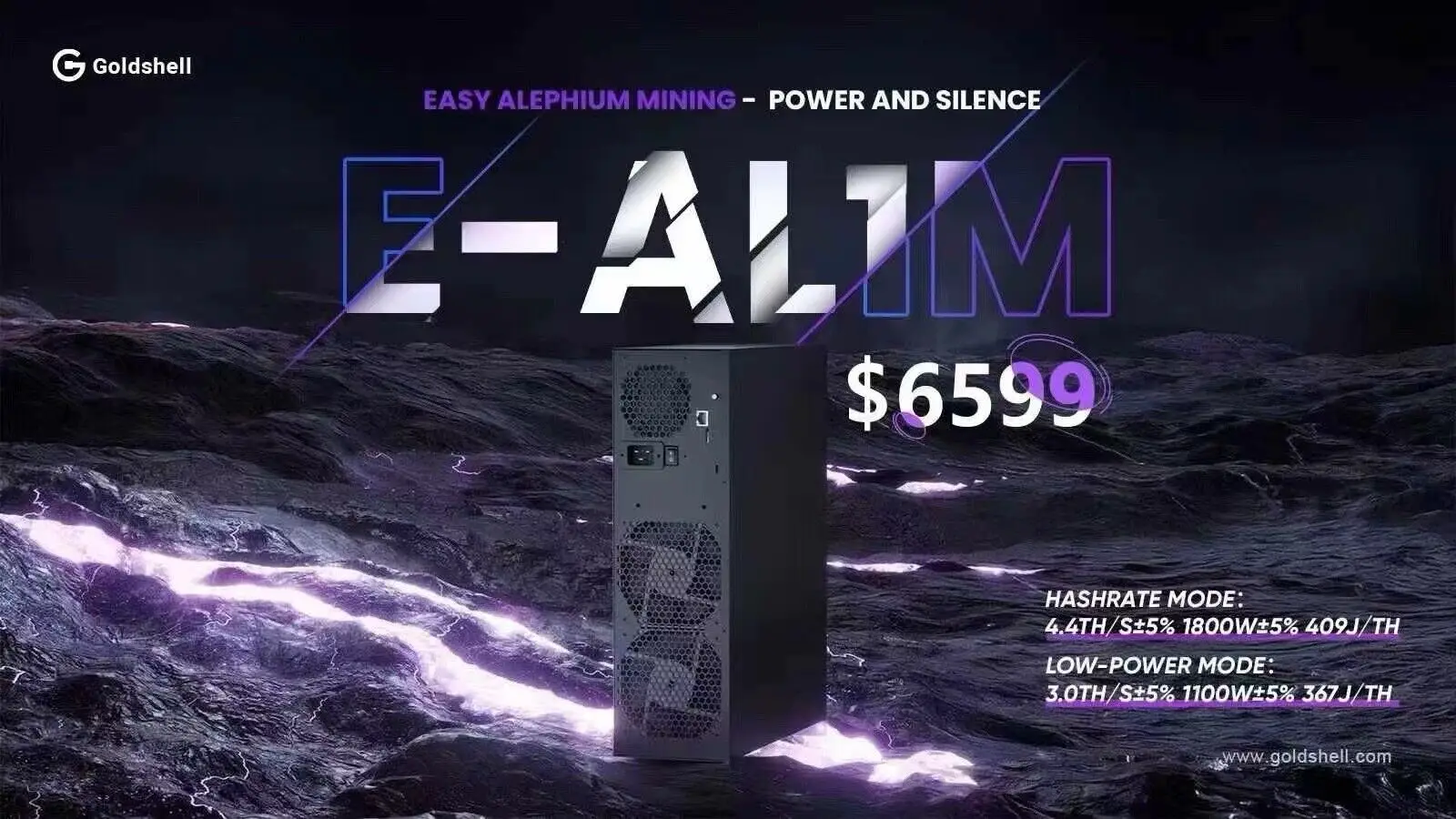 UN NUEVO Miner Goldshell E-AL1M 4.4TH 1800W ALPH Negro 3 Algoritmo con fuente de alimentación en stock