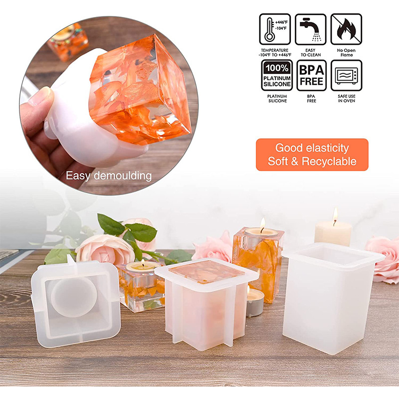 สแควร์เทียนอีพ็อกซี่ซิลิโคนแม่พิมพ์ DIY เชิงเทียนเครื่องประดับเรซินอีพ็อกซี่แม่พิมพ์ตกแต่งบ้าน Storage