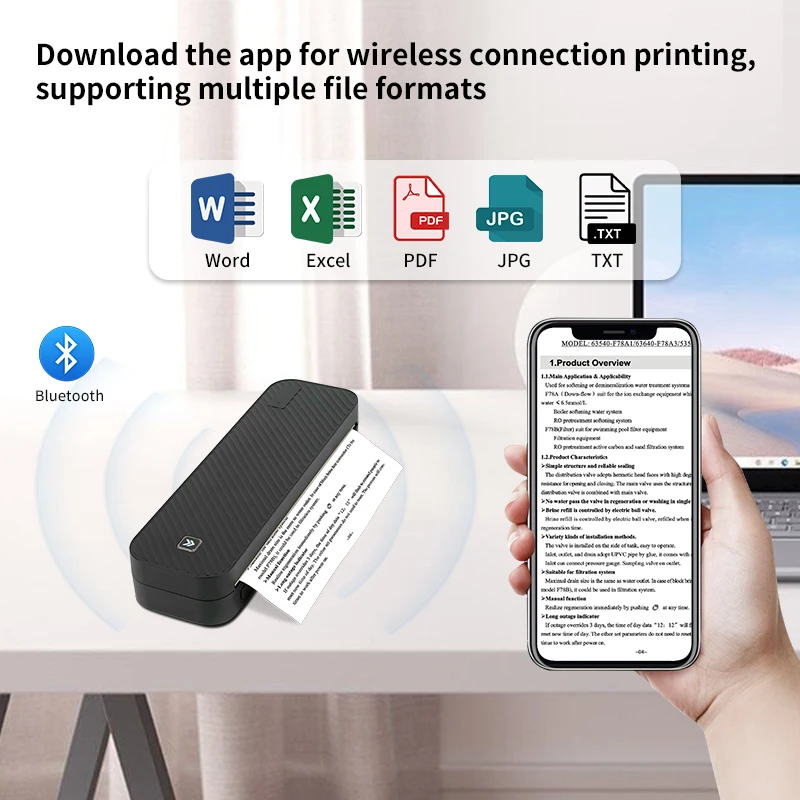 Inktloze draagbare A4 thermische printer Bluetooth PDF Excel Woorddocument Drukmachine Papierrol voor kantoorwerk Thuisschool