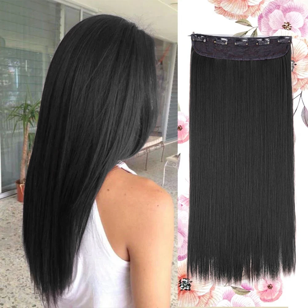 5 Clip One Piece Clip-in-Haarverlängerungen, glatt, echtes Echthaar, natürliches Schwarz, Clip-in-Extensions, 3/4 Ganzkopf-Haarverlängerungen