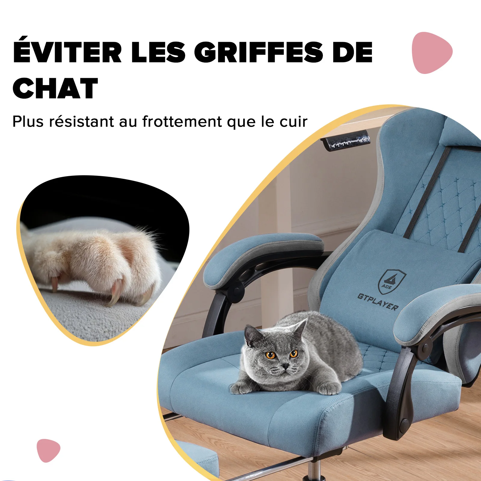 GTPLAYER Chaise Gaming Ergonomique en Tissu, Fauteuil Gamer avec Repose-Pieds, Accoudoirs Reliés et Coussin à Ressort