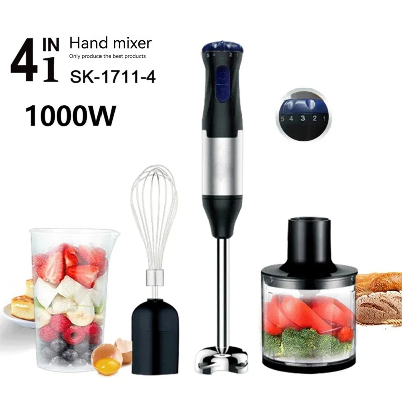 Batidora eléctrica de inmersión manual, procesador de alimentos de acero inoxidable, 4 en 1