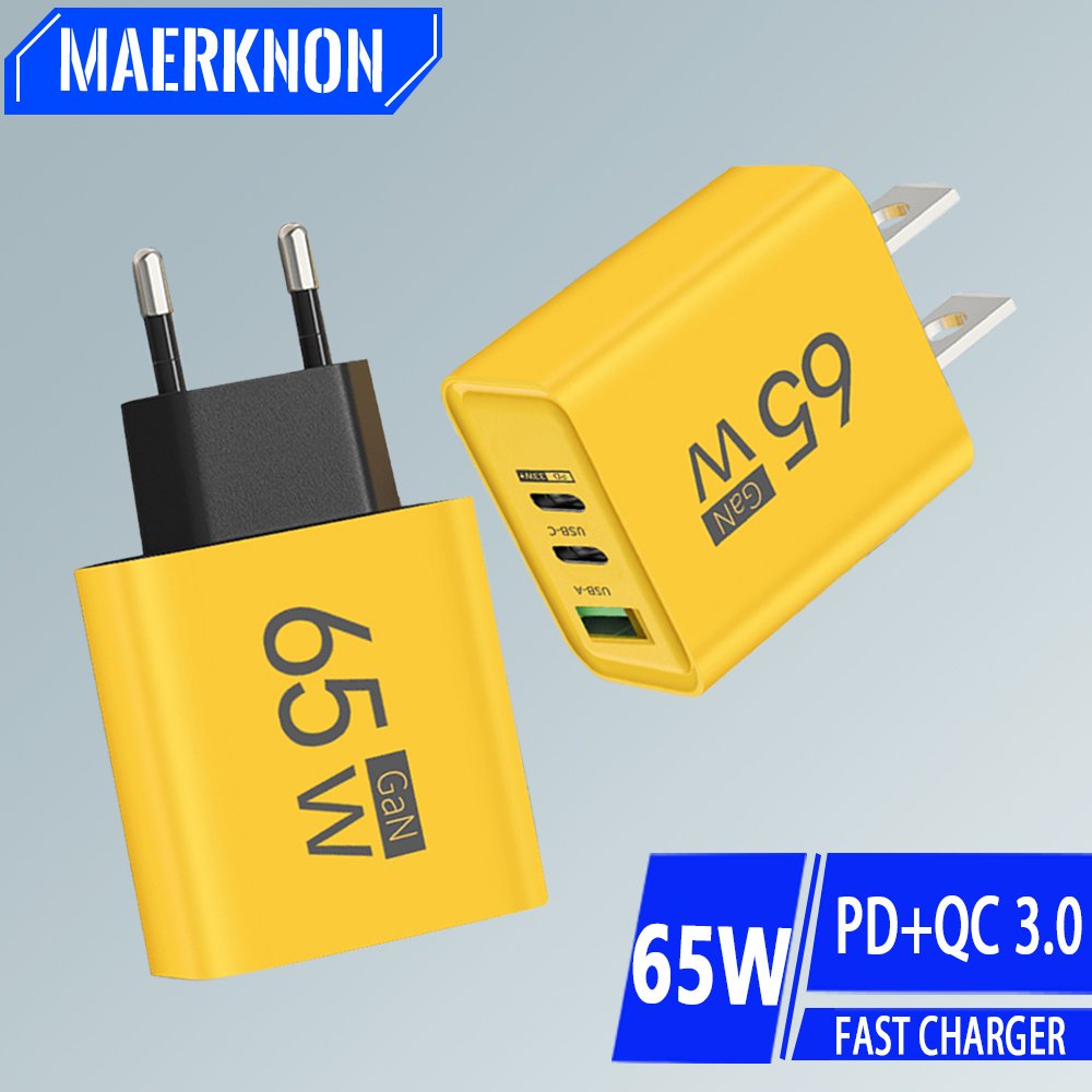 65W 3 포트 GaN USB 충전기 유형 C iPhone 용 고속 충전 전화 충전기 어댑터 Samsung Xiaomi Huawei 빠른 충전 벽 충전기