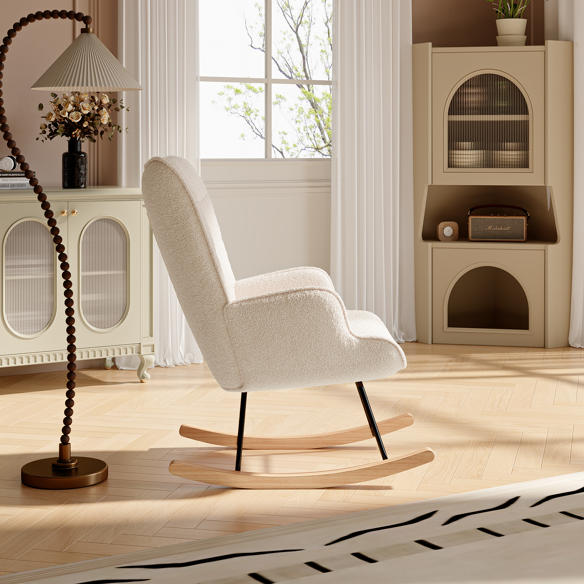 Mecedora Comanlai, sillón reclinable, silla de enfermería, silla columpio, mecedora de terciopelo de peluche, con respaldo a cuadros