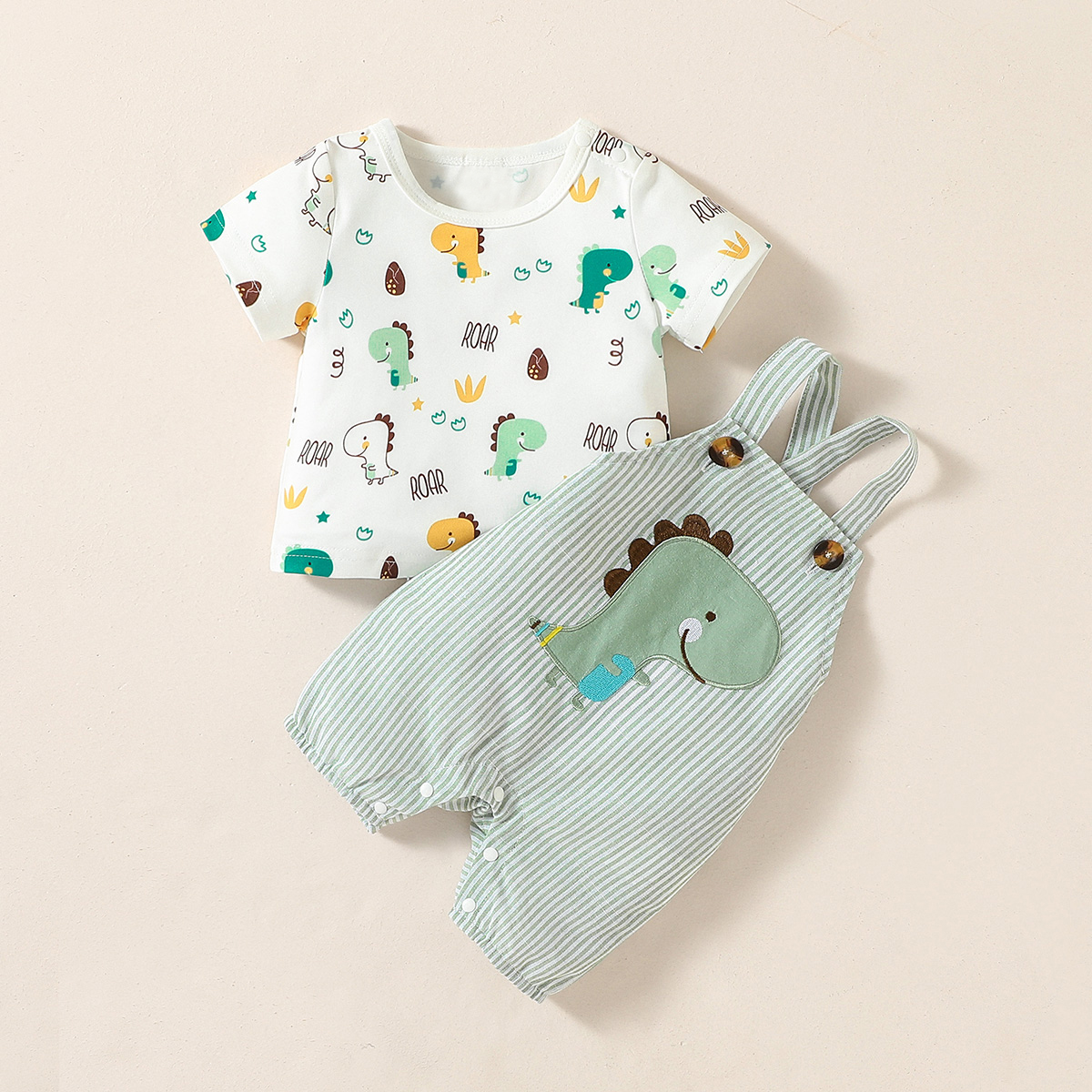 Traje de tirantes de animales de dibujos animados de manga corta de verano para bebés, 2 uds., para recién nacidos-6M, uso diario informal