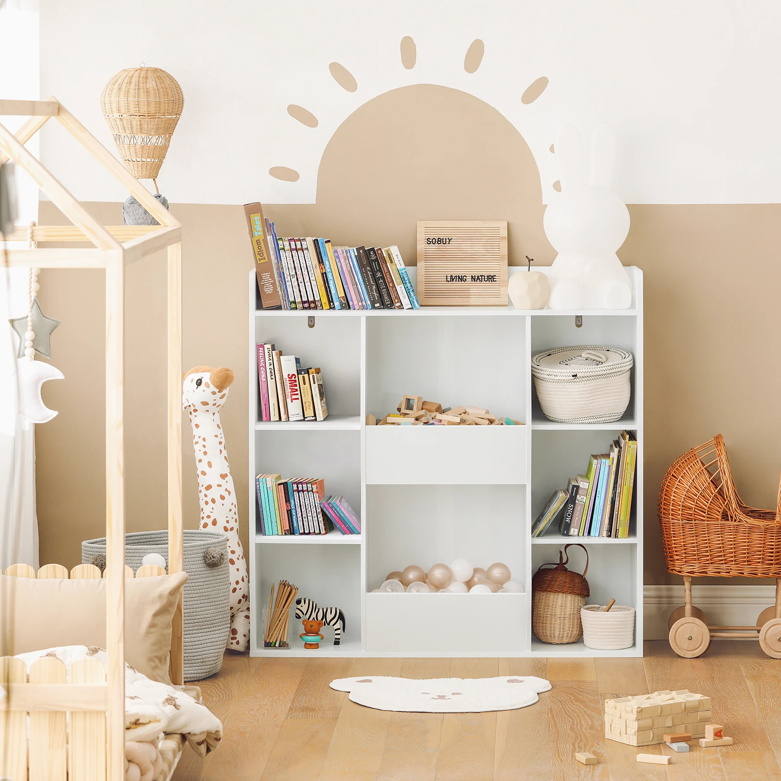 SoBuy KMB55-W Scaffale per bambini con 8 scomparti aperti Scaffale per giocattoli Scaffale per giocattoli