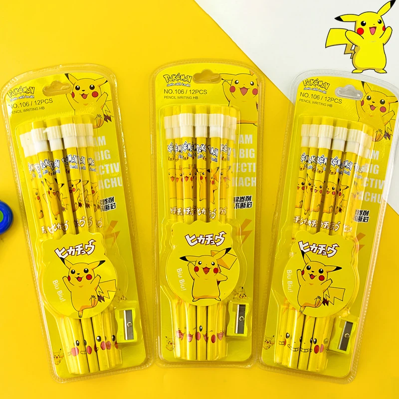 12 pezzi Pokemon Pikachu Anime Figura Cartoon Matita Pokemon bambini Matita Kawaii Studente di cancelleria Compleanno per bambini Regalo di Natale
