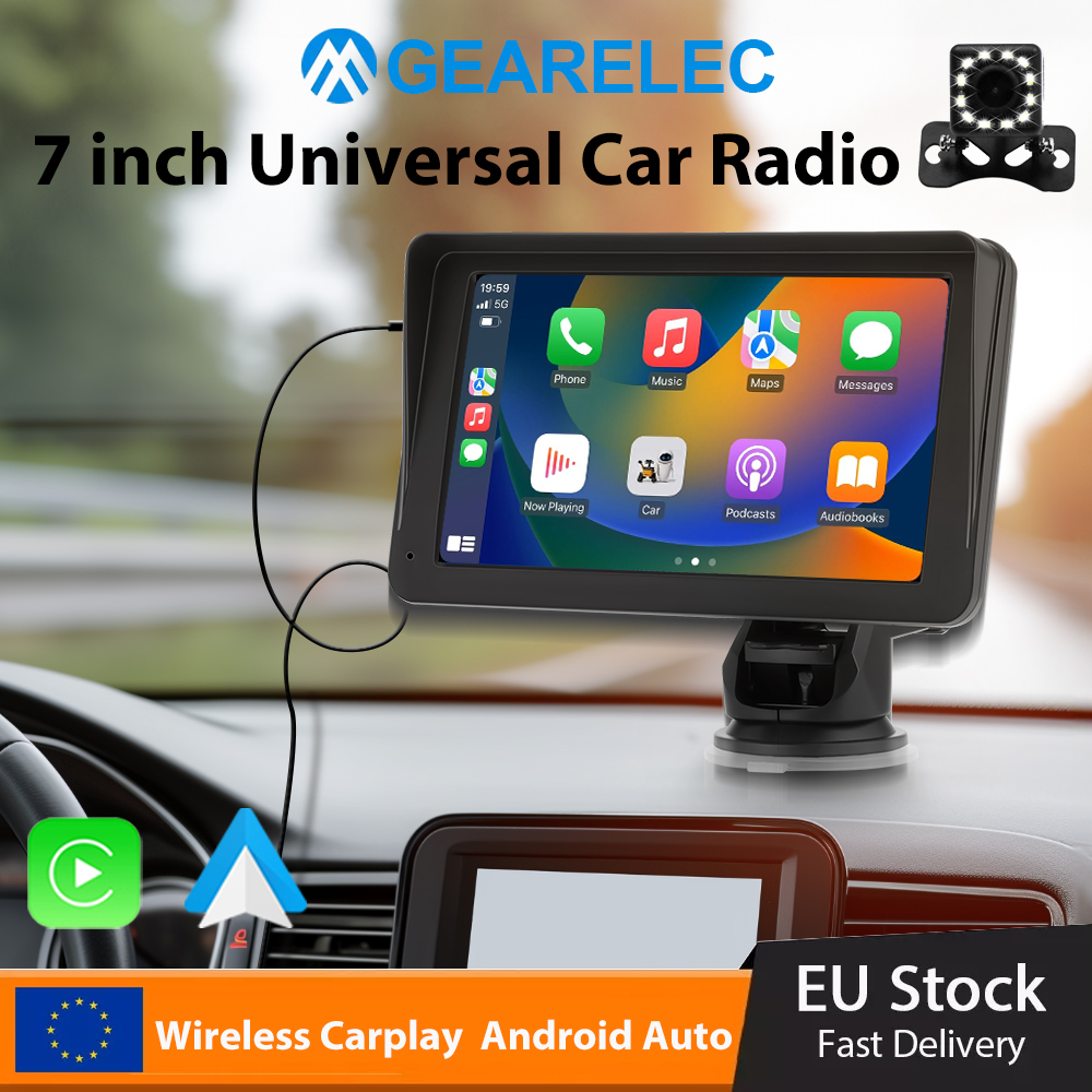 Lecteur vidéo de limitation d'autoradio portable, CarPlay sans fil, Android Auto, écran tactile universel de 7 pouces avec caméra de recul FM