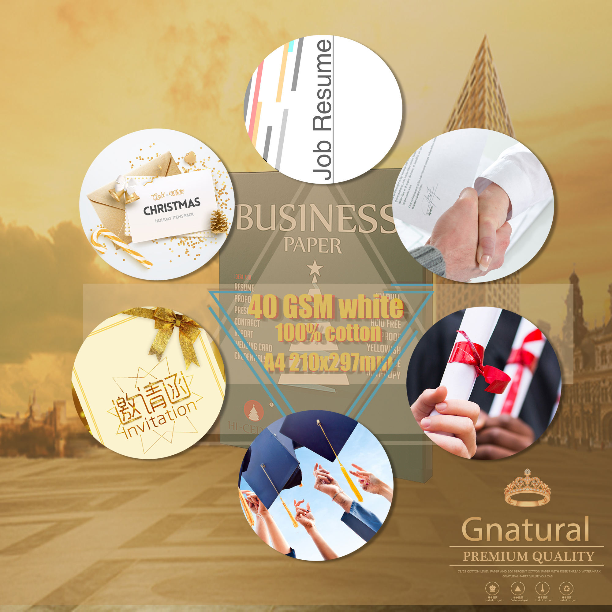 GCYT017-papel 100% algodón A4, 210x297mm, color blanco, sin almidón, resistente al agua, 200 hojas