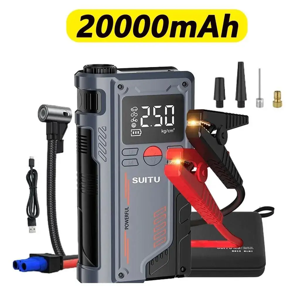 4 em 1 carro ir para iniciantes com compressor de ar 20000mah portátil impulsionador carregador 1000a poderoso dispositivo partida da bateria do carro