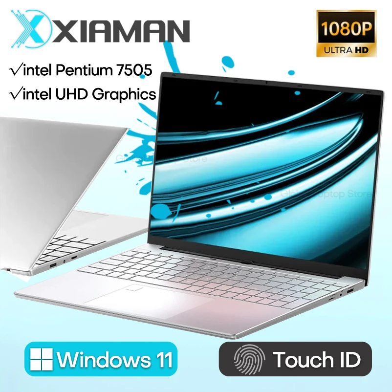 Xiaman 15.6 "intel pentium 7505 computador portátil windows 11 pro dual core laptops portáteis pc desbloqueio de impressão digital gamer notebook