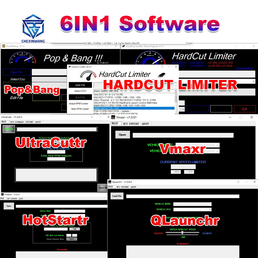 Software ECU PAQUETE 6 EN 1 Limitador HardCut Diesel + Motor de gasolina UltraCuttr + Pop&Bang + HARDCUT VMAX + HotStartr + QLaunchr