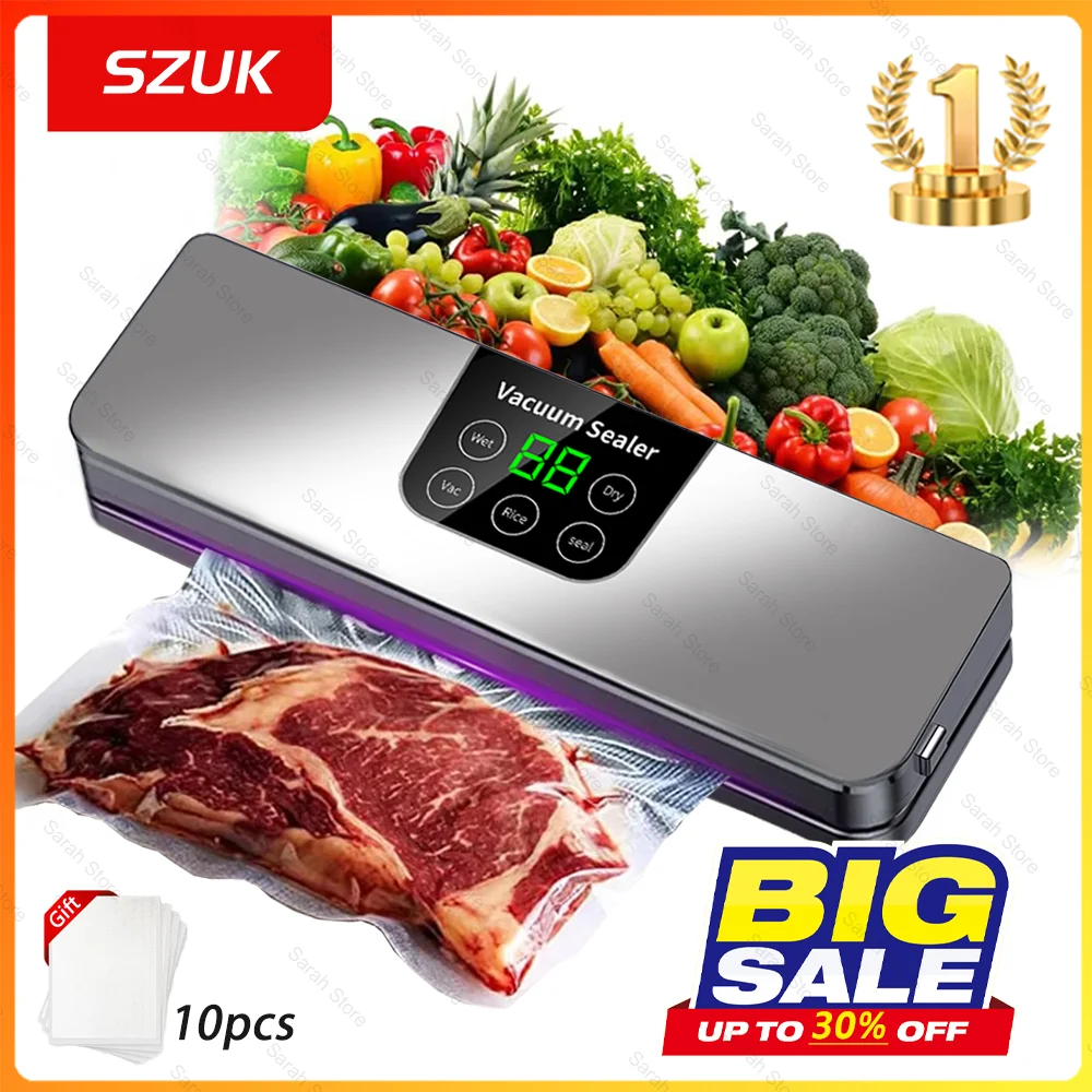 Electric Vacuum Sealer Machine Kitchen Food Storage Seal Touch Button Dry/Wet Food Sealing Packaging With Free 10pcs Vacuum bags