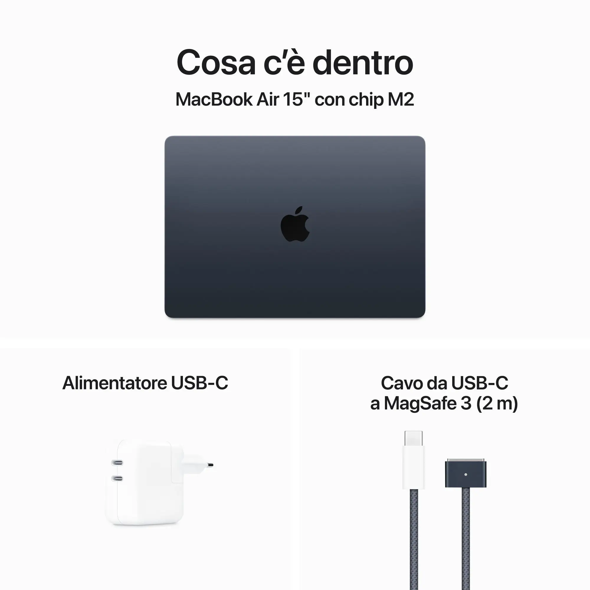 MacBook Air 15" Chip M2 con 8-core CPU 10-core GPU - 8GB di Memoria Unificata e SSD da 512GB - Mezzanotte