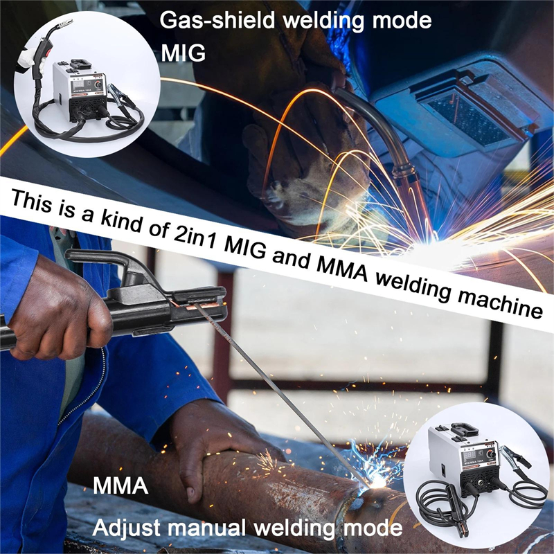 2-in-1 MIG MMA-lasmachine IGBT DC-omkeerlasapparaat Automatische draadaanvoer Contactlassen Niet-gas afschermende booglasser