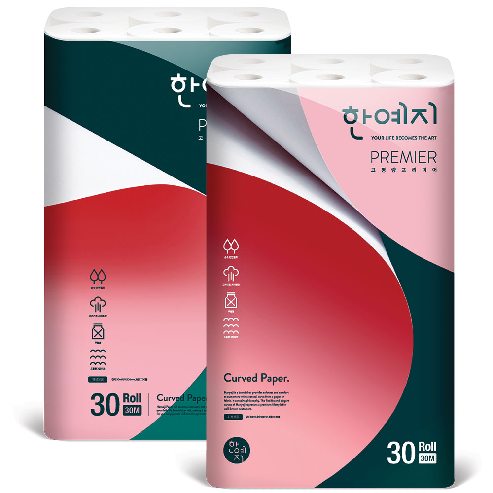 한예지 3겹 고평량 천연펄프 화장지 30m 30롤 2팩