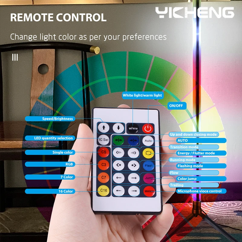 103 ซม.RGB LED โคมไฟตั้งพื้นสมาร์ทรีโมทคอนโทรลโมเดิร์นมุมโคมไฟตั้งพื้นบรรยากาศยืนแสงตกแต่งคริสต์มาสแสง