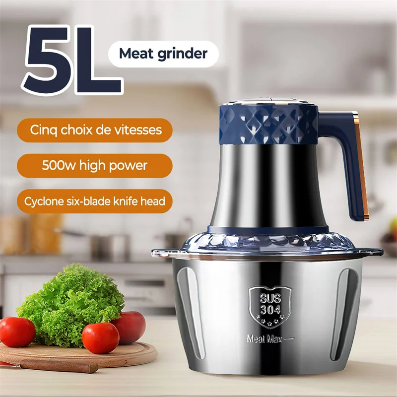 Procesador de alimentos eléctrico de 20V, 5L, gran capacidad, 500W, dos velocidades