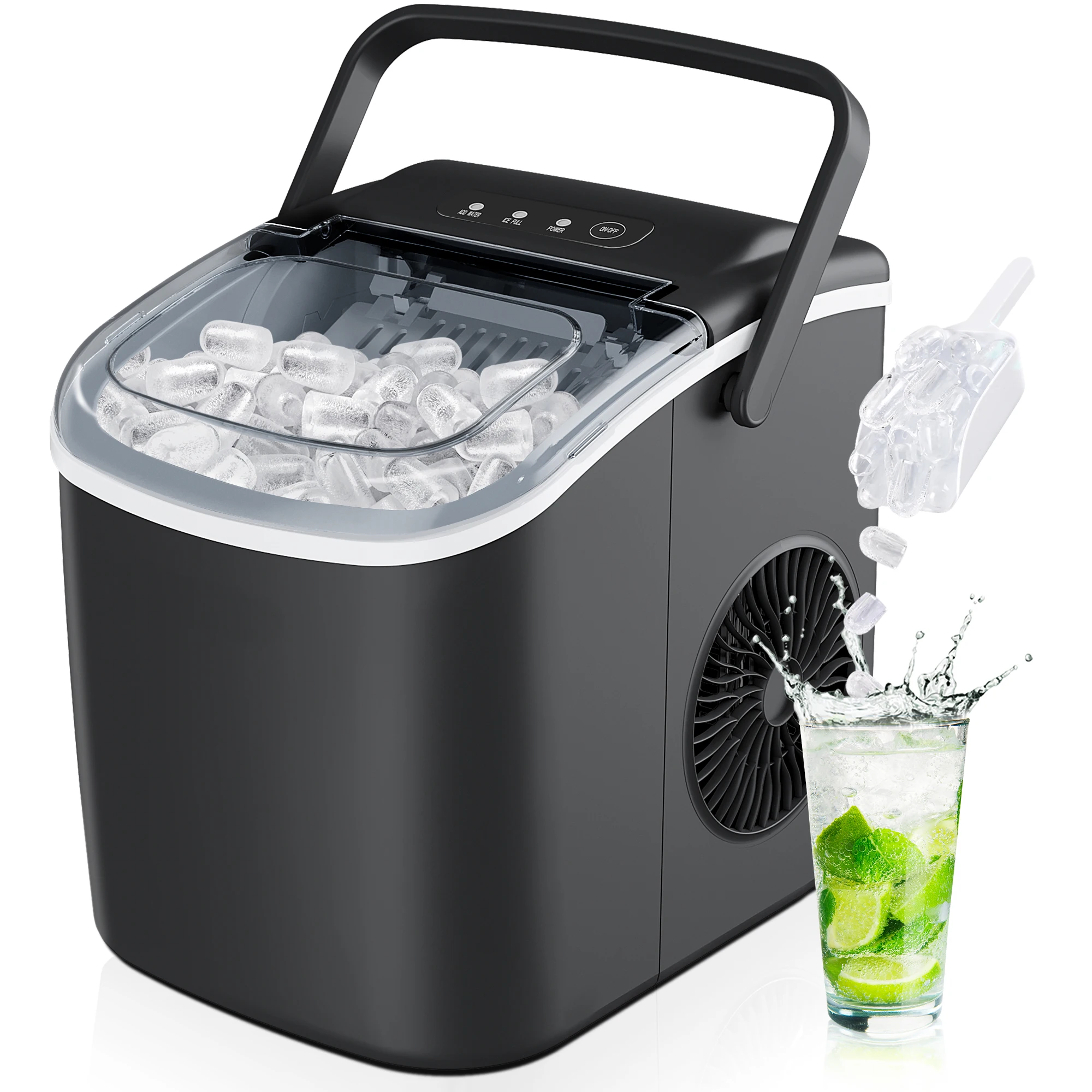 SIMZLIFE Desktop Ice Maker, Self-Cleaning, Portable Ice Maker with Ice Scoop,Ice Making Machine,Bullet Ice,For Home/Kitchen/RV