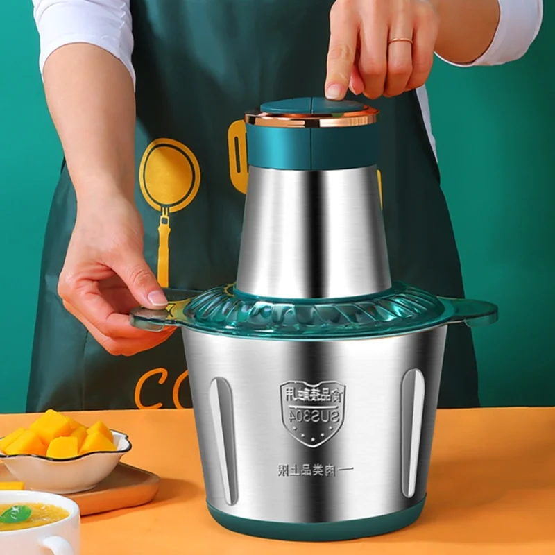 Elektryczny maszynka do mielenia mięsa 2L, 2 prędkości, siekacz ze stali nierdzewnej, robot kuchenny, blender do czosnku i błotu, duża pojemność, przybór kuchenny.