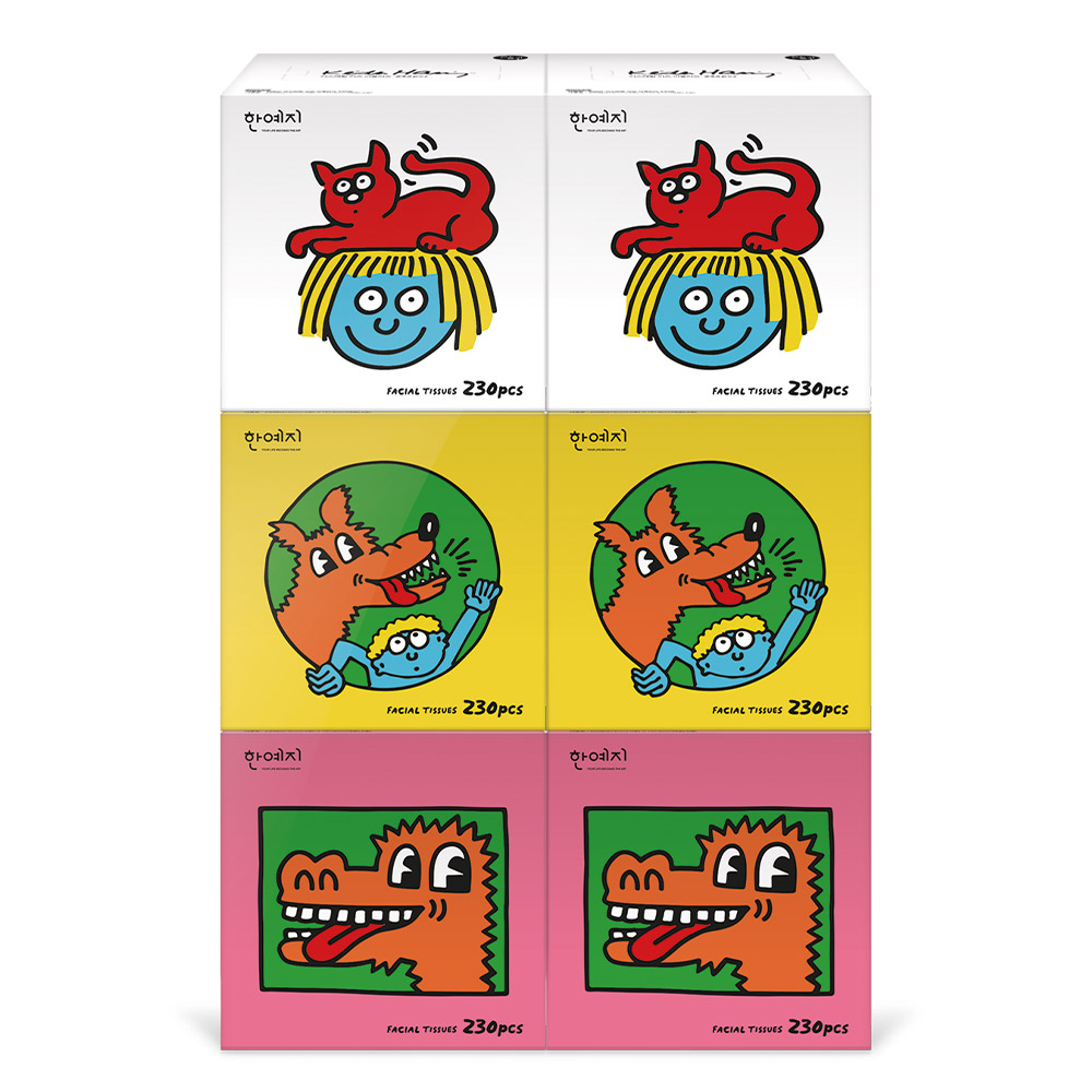 한예지 키스해링 키즈 KIDS 천연펄프 미용티슈 230매 6입 1팩