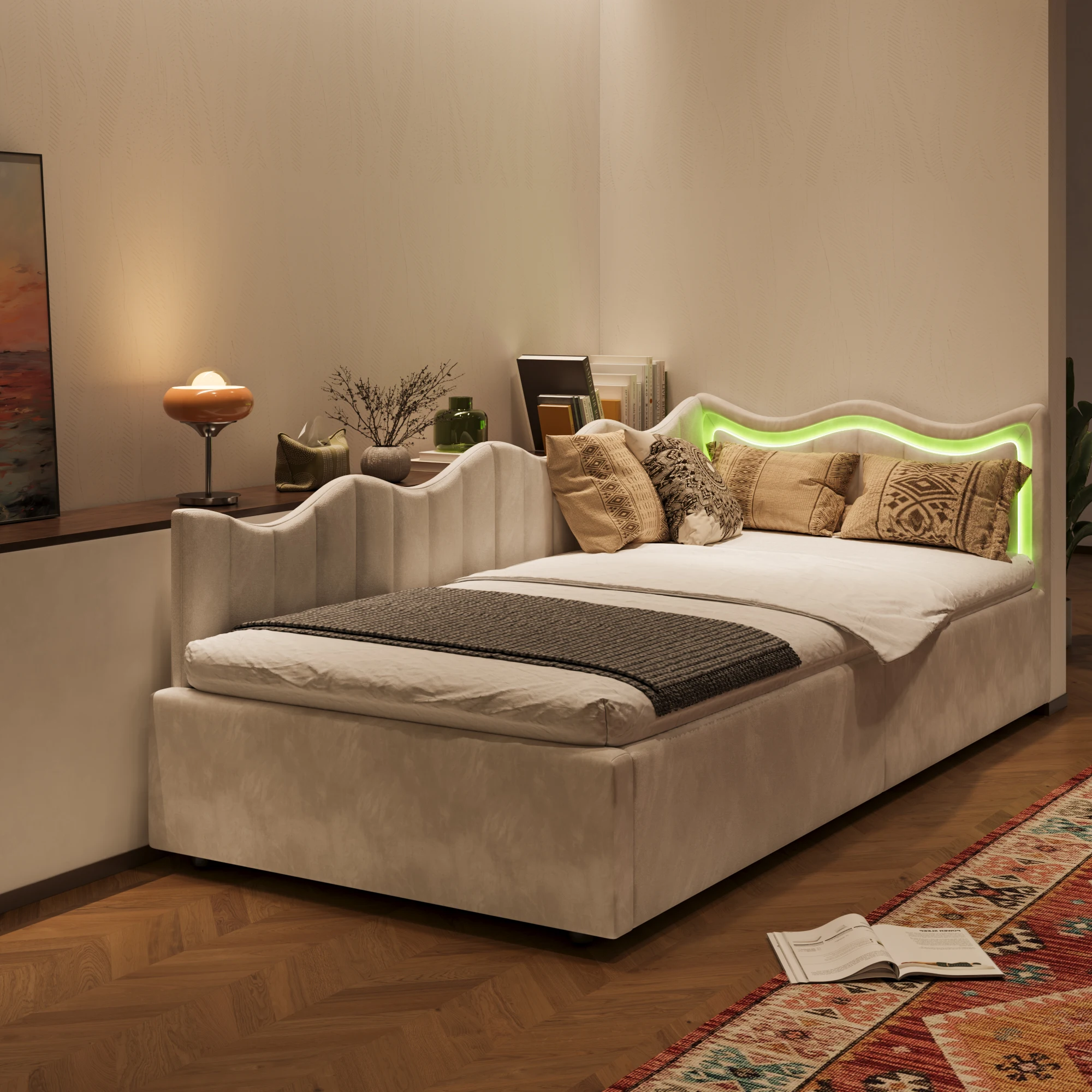 Sofá-cama individual Rosahqnda, sofá-cama 90 x 200 cm, cama estofada, cama individual com armazenamento hidráulico, sofá-cama