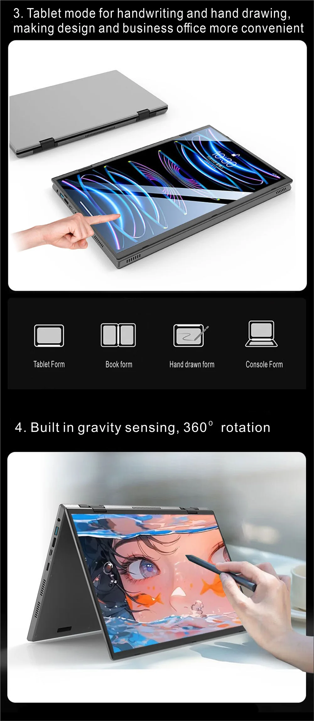 2024 Oem Tablet Laptop 2 In 1 Intel Processor N-Serie N100 Computer Zakelijke Laptop Yoga Dual Touch Screen Ddr5 16Gb Notebook