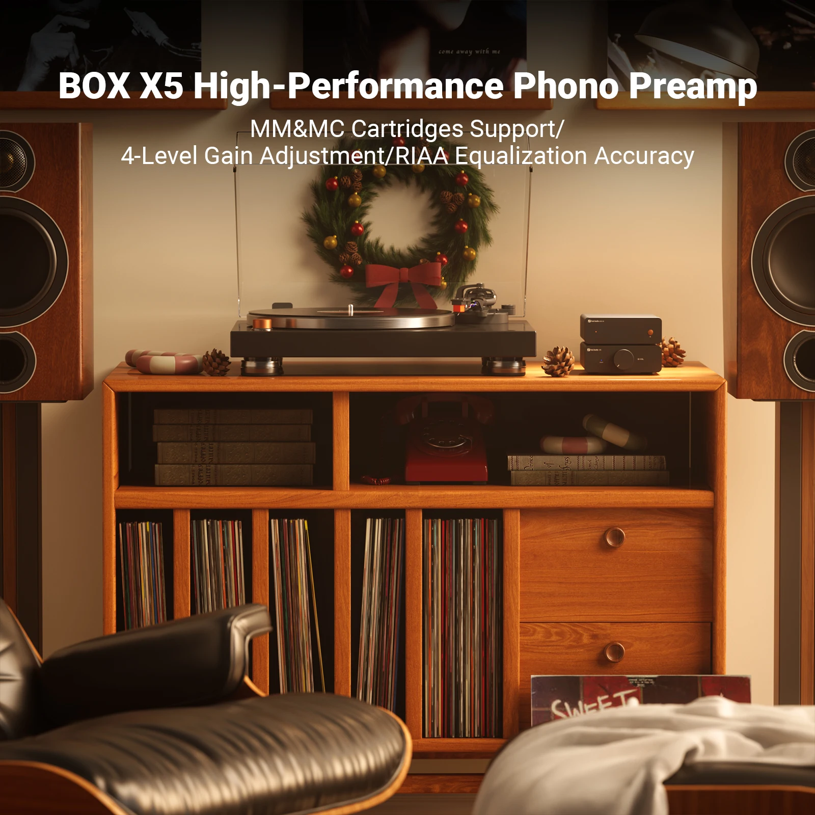 Fosi Audio BOX X5 HIFI Phono Preamp, Mini Preamplifie Home Audio for MM/MC Cartridge Turntable RIAA Preamplifier compact with V3