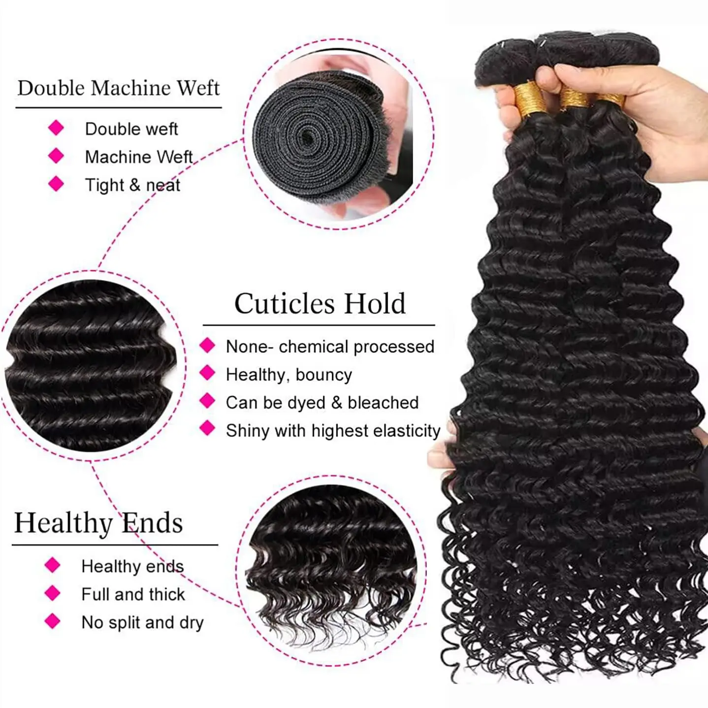 Onda profunda pacotes com fechamento brasileiro virgem cabelo humano 3 pacotes com 4x4 fechamento de renda para preto feminino cor natural 30 polegada