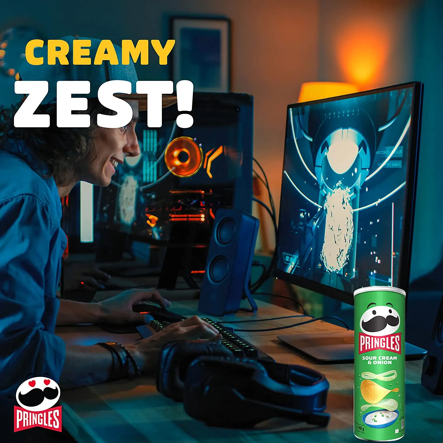 Pringles Batato Sour Cream Onion, Aperitivo torrado e leve, Forma Redonda, Aromatizado com Molho Azeitoso e Cebola-é, Coberto em enlatado com tampa, 165g, 6 Pack