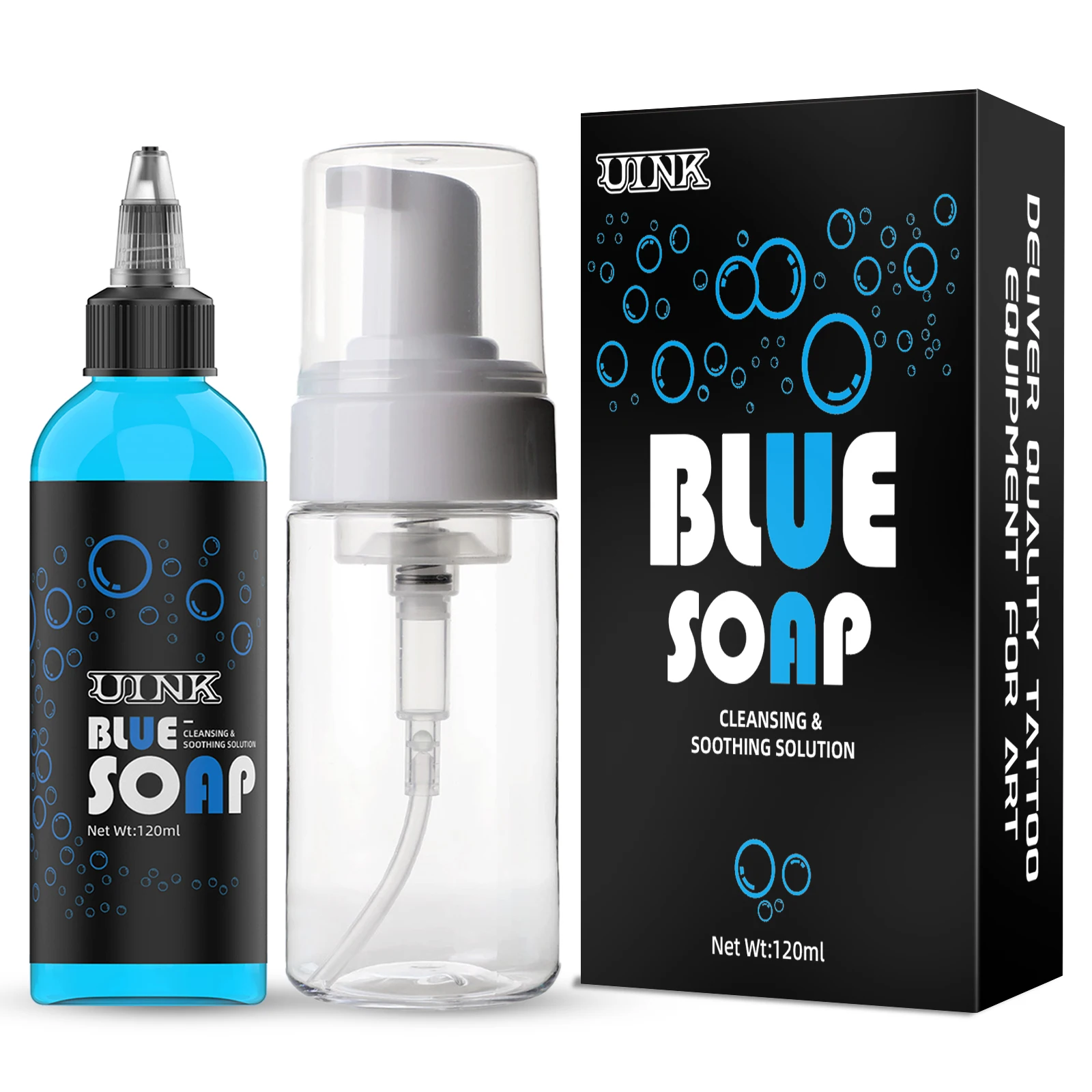 UINK Tattoo Blue Soap 120 ml Tattoo-Reinigungswerkzeug mit Schaumtopf, Tattoo-Set, geeignet für Tattoo-Anfänger und Tattoo-Künstler