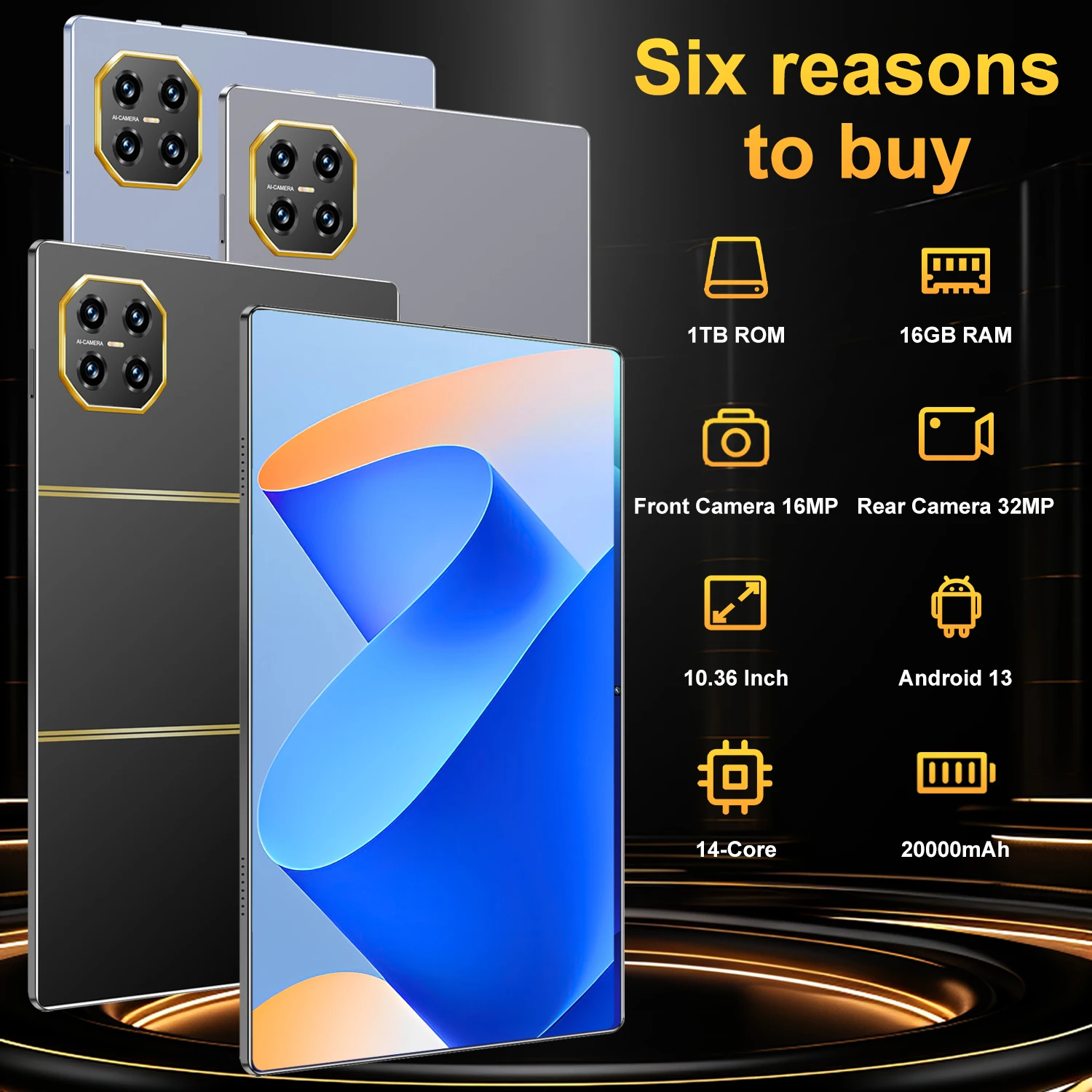 2025 Original Tablet 10.36 inch Android 13 Global 16GB 1TB 20000mah 5G Dual SIM WIFI 14 Core HD Full Screen Network Global GPS